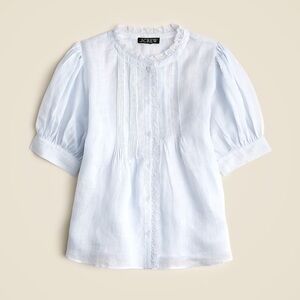J. Crew lace Trim PINTUCK blouse Soft Blue Button-Up Top size small
